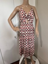 Women's LOFT Petite maxi Dress 6P Pink Brown cut out Tie-Front adjustable straps