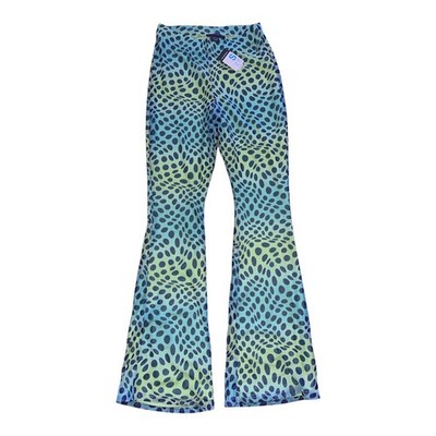 Y2K Net Layered Flare Leggings Blue Green Bell Bottoms Retro Festival boho 10 12