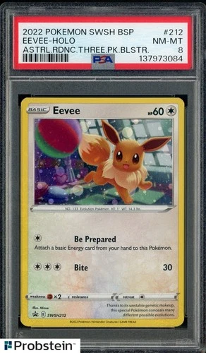 2022 Pokemon SWSH BSP Astral Radiance Three  Blstr #212 Eevee Holo PSA 8