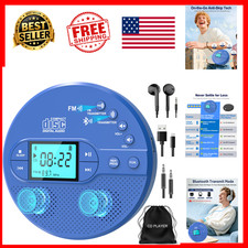 Portable CD Player Bluetooth FM Transmitter Car 2000mAh 9 Hours Anti-Skip Blue
