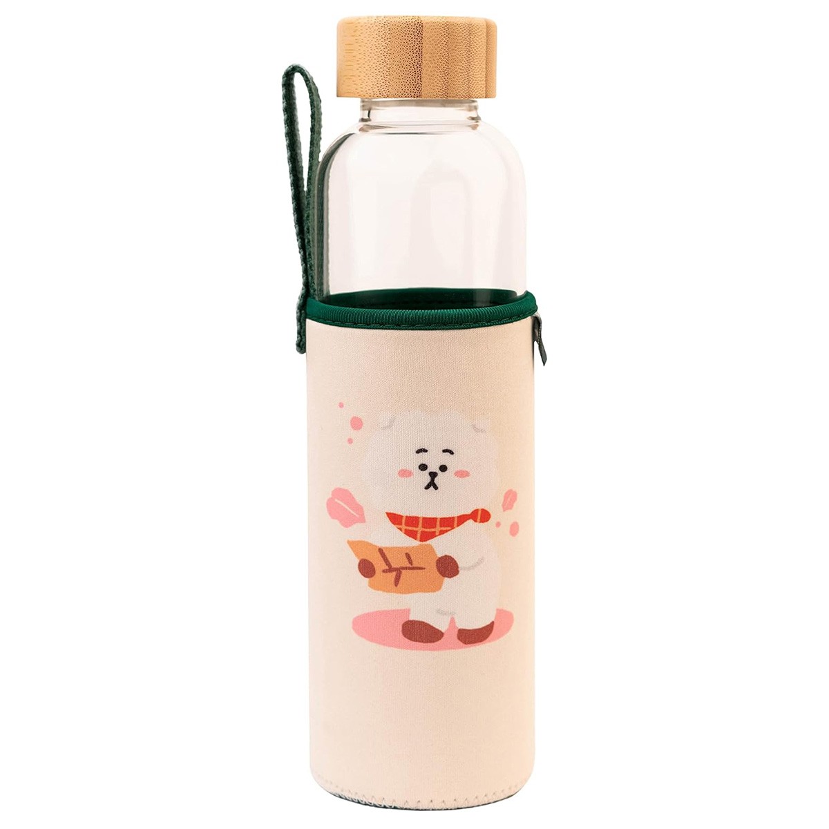 Gourde en verre réutilisable 500ml RJ avec housse de protection silicone beige