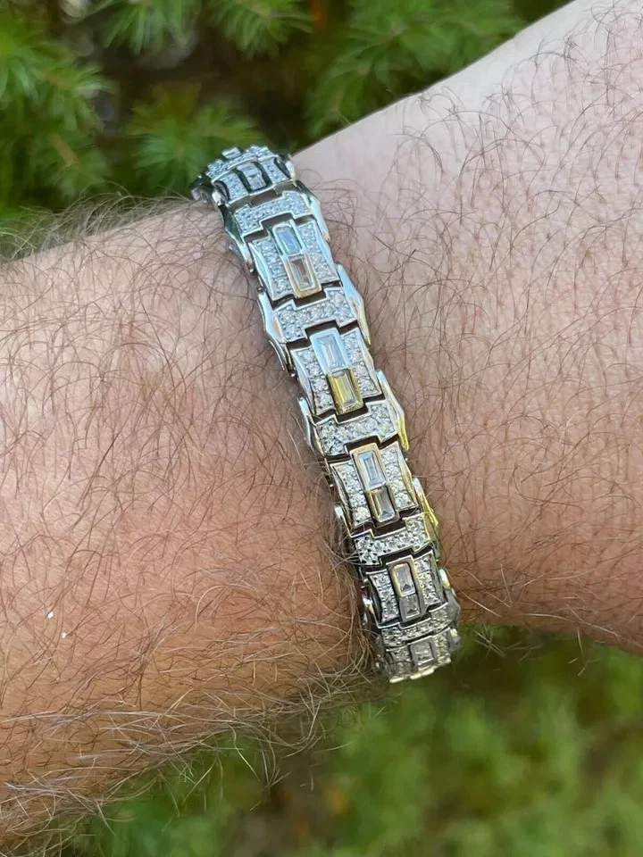 Brazalete de tenis hip hop de diamantes simulados baguette de 8 quilates de plata de ley 925 para hombre Foto 4 de 4