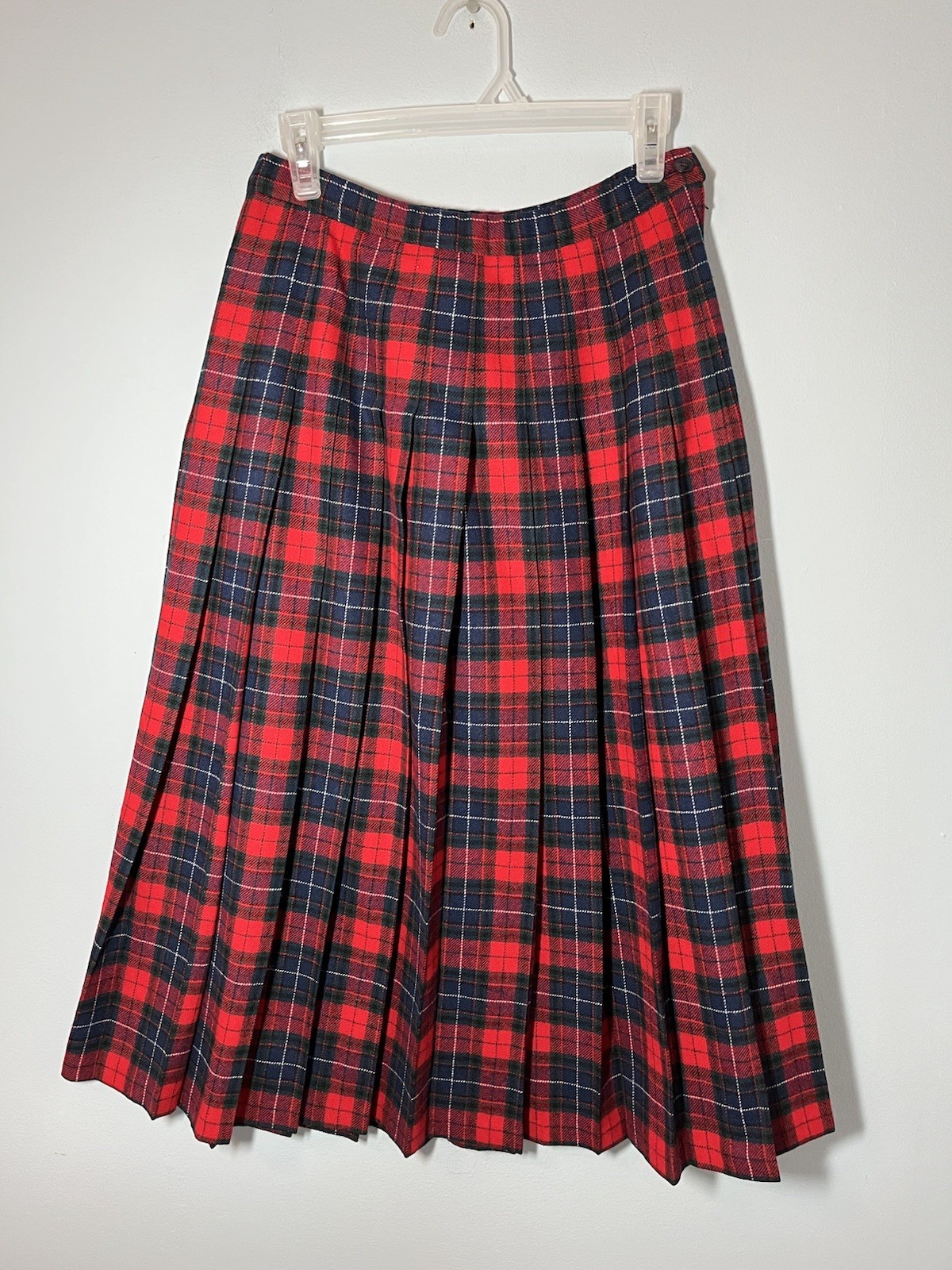 Vtg Pendleton Wool Manson Tartan Red Blue Plaid Pleated Kilt Skirt 10 Holiday