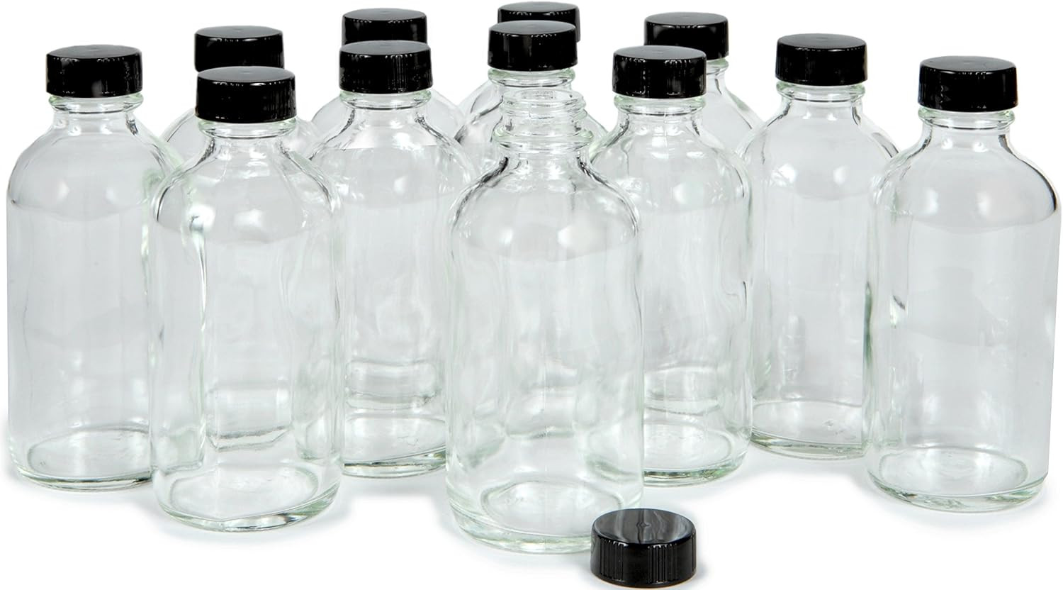 Vivaplex, 12, Clear, 4 Oz Glass Bottles, with Lids