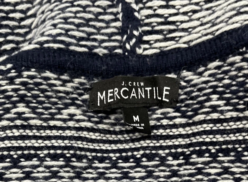 J. Sudadera con capucha Crew Mercantile tejida para hombre mediana azul blanco nailon lana Foto 4 de 4