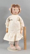 RARE Antique American Folk Art Maggie-Bessie Hand Painted Cloth 21-in Doll NR