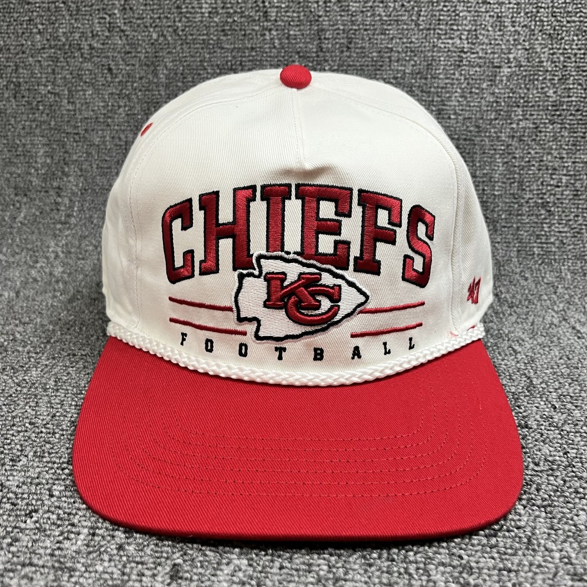 '47 Brand KC Chiefs Football White Red Rope Hitch Snapback Hat New