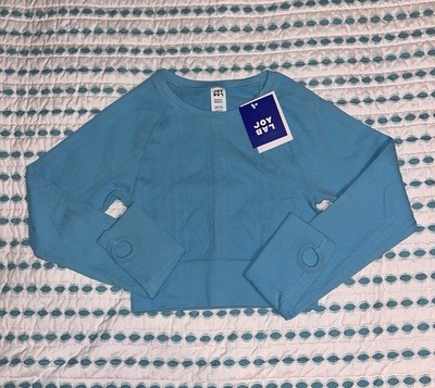 Joy Lab Crop Top Long Sleeve Blue JoyLab Shirt Yoga Pilates Sz Medium NWT