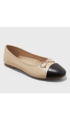 A New Day Ballet Flats Women's 7.5 Tan Black Janie Memory Foam Insole
