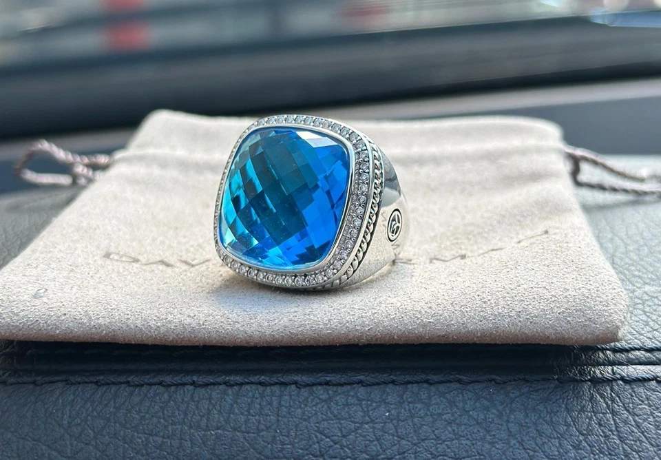Anillo David/Yurman Plata de Ley 20mm ALBION Topacio Azul Talla 6 Foto 2 de 4