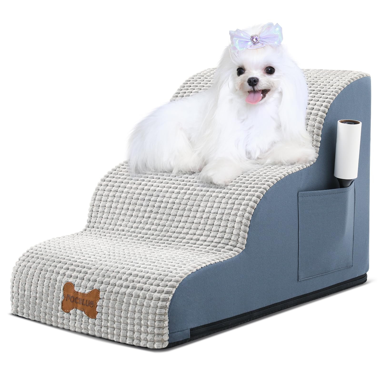 Small Dog Stairs 15.7 Inch Height 3-Step Wide Pet Steps for High Beds or Couches