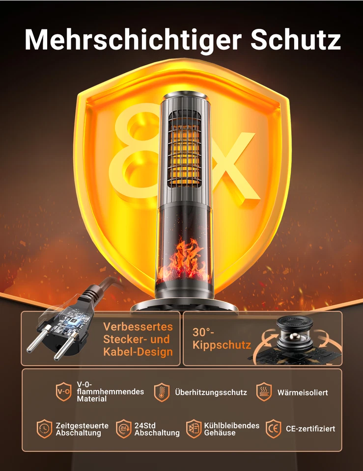 2000W Fernbedienung Heizlüfter mit Kaminillusion Mobile Heizung Elektroheizung - Bild 4 von 4