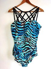 Coastal Blue Women's 1X Tie-Dye Leopard One Piece Swimsuit Plus Size NWT