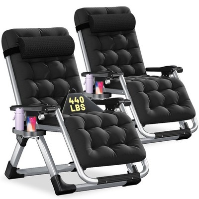 Set of 2 Zero Gravity Chairs Folding Lawn Chair Lounge Recliners with Cup Holder