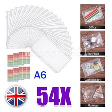 54Pcs Cash Envelopes 6 Holes Budget A6 Binder Pockets Plastic Zipper UK New-