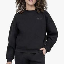 DKNY Sport Pullover Fleece Sweatshirt Black Crew Neck Women's Size S