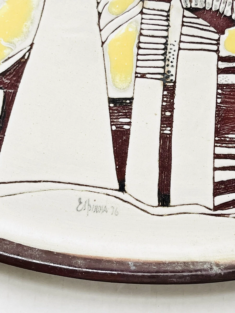 Vintage Abstract Susana Espinosa Pottery Plate Dish 1976 11 1/8” x 9 1/8”