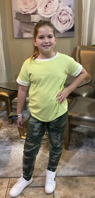 girls more than magic lime green boxy striped Sleeve t-shirt xl 14-16