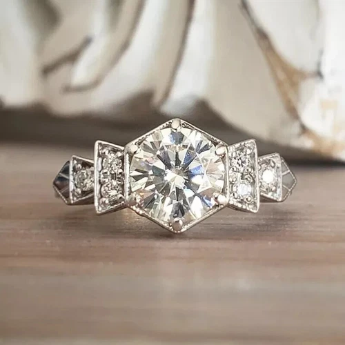 Antique Art Deco Round Cut Lab Created Diamond Womens Engagement 925 Silver Ring