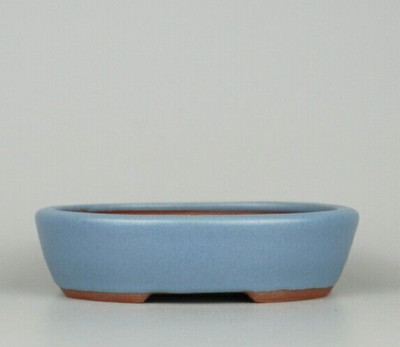Japanischer TOKONAME Bonsai Topf EIMEI Zeichen Blau KINYO Glasur Oval SESSOKU...