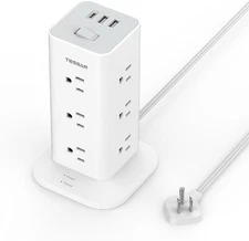 Power Strip Tower with Surge Protection 12 Outlets 3 USB Ports (1 USB C) 6ft