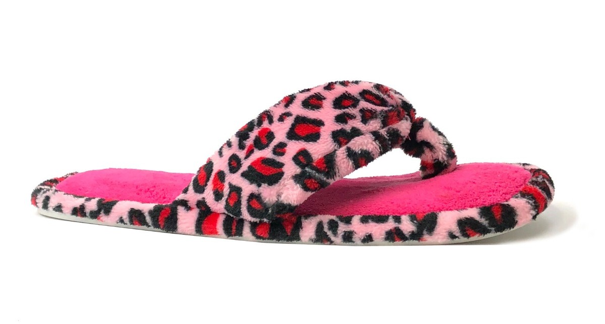 New Ladies' Leopard Print Terry Spa Thong Flip Flop House Slipper
