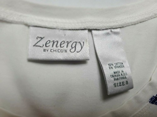 Zenergy By Chico’s Womens Size 0 T-Shirt Cap Sleeve Top White Blue - Picture 3 of 6