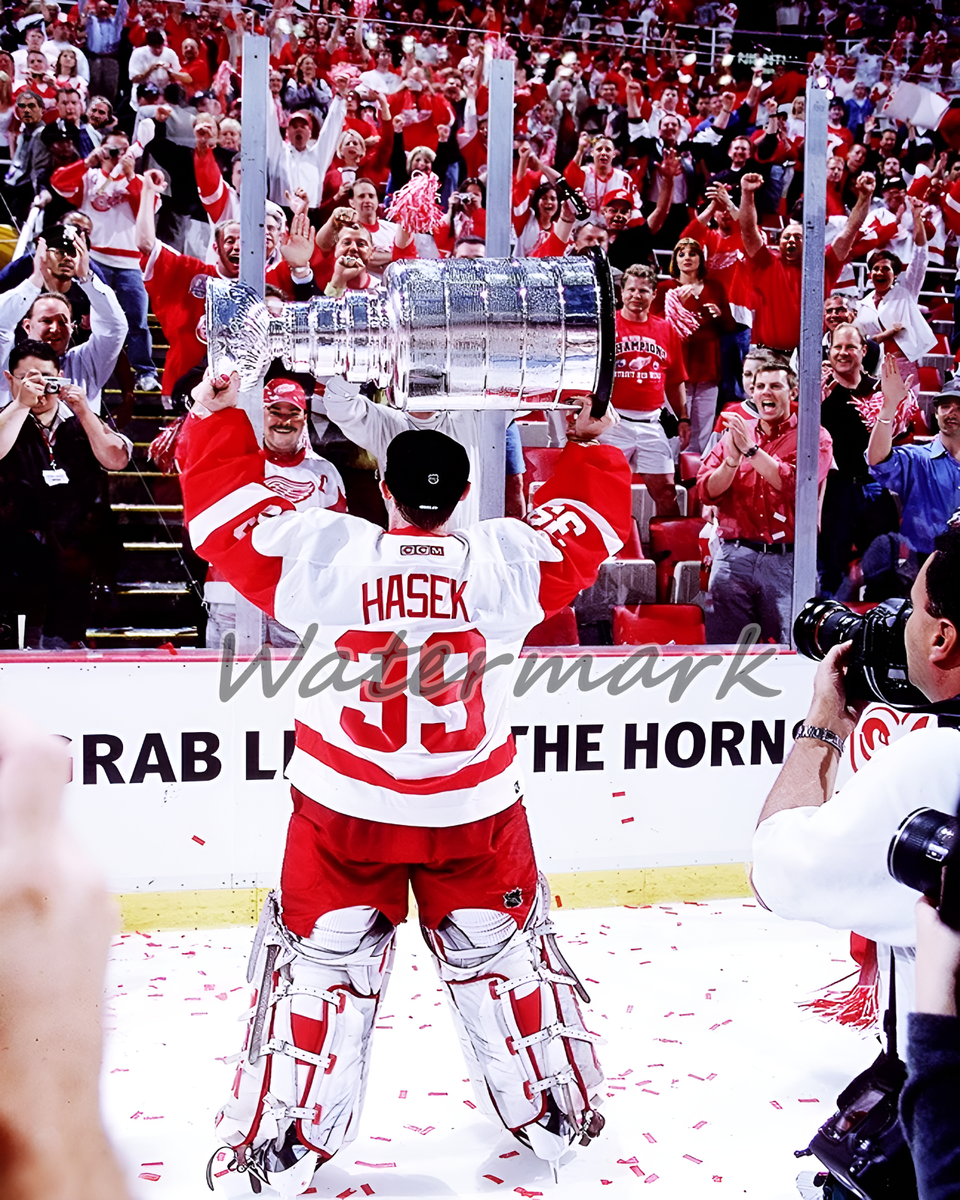 NHL Detroit Red Wings Dominik Hasek with Stanley Cup Color 8 X 10