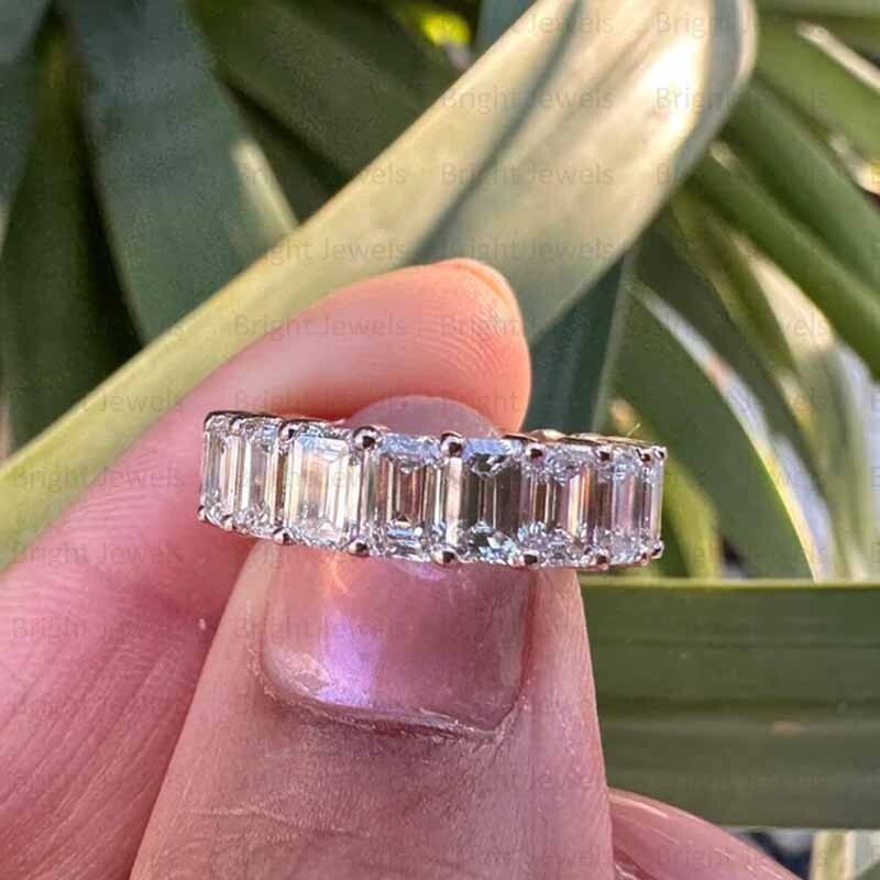 6Ctw Emerald Cut VVS1 Moissanite Full Eternity Wedding Band 14k Rose Gold  Plated