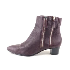 Nine West Tunic Double Zipper Ankle Booties Womens Size 6M Burgundy Red Leather