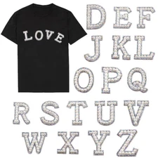 Iron On Cloth Stickes Glass Rhinestone Applique A-Z English Letter Patches DIY