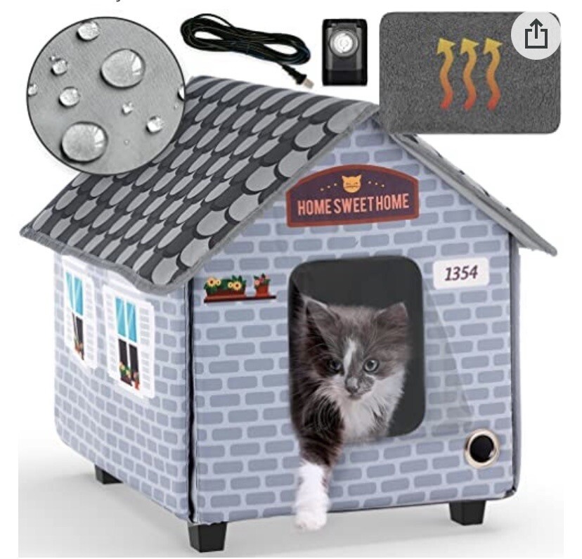 Heated Outdoor Cat House Weatherproof Cat Small Dog Warm Pet