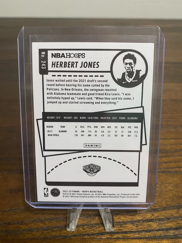 Herbert Jones Pelicans 2021-22 NBA Hoops RC #243 Premium Silver Foil 003/199 - Image 2 of 3
