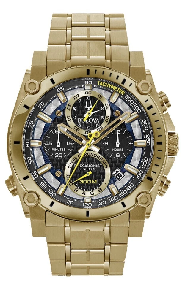 Bulova Men's Icon Chronograph Calendar Hpq Precisionist Gold Watch 47 MM 97B218