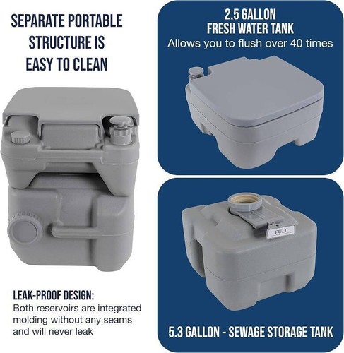 U.S. Camping Supply Portable Toilet with Carry Bag, 5.3 Gallon Waste Tank Camp - Picture 3 of 8