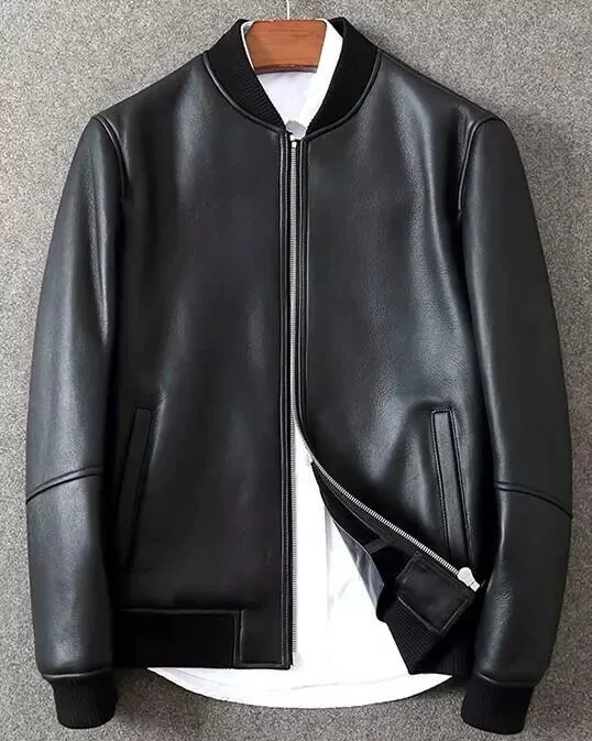 Black Leather Jacket Men Flight/Bomber Pure Lambskin Size XS-4XL