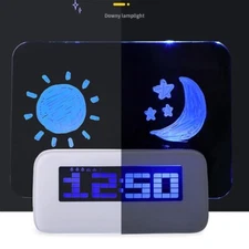 Digital Alarm Clock LED Luminous W/Message Board USB 4 Port Hub Calendar - Blue