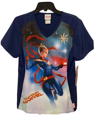 Marvel Avengers TooniForms Mens Captain Marvel Woman Scrubs Shirt, Medium