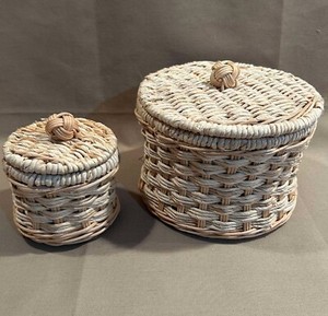 Vintage Set Bathroom Wicker Basket Jars Storage Toilet Tissue Paper Containers