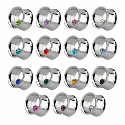 Flesh Tunnel Ohr Plug Piercing Schraubverschluss mit eingefassten Kristall  