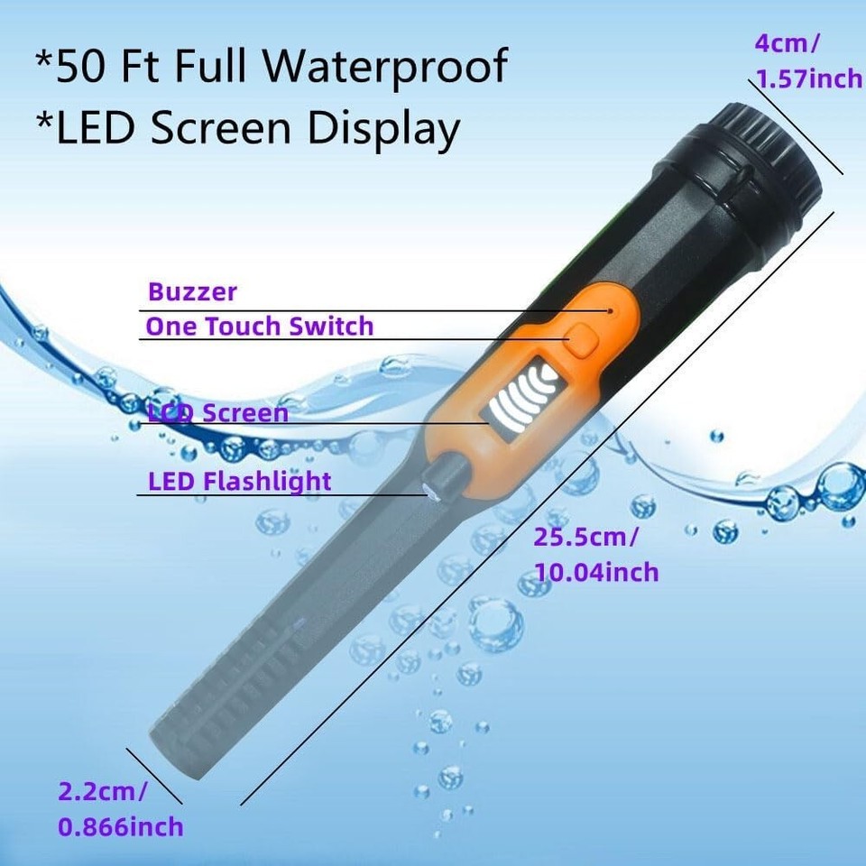 Metal Detector Pinpointer, LCD Display Fully Waterproof Underwater 30m ...