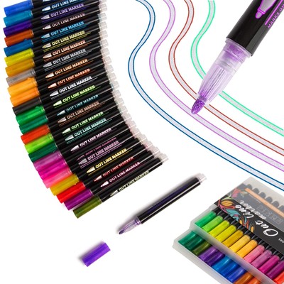 24 Outline Shimmer Markers Set for Christmas Stocking Stuffers Metallic Outli...