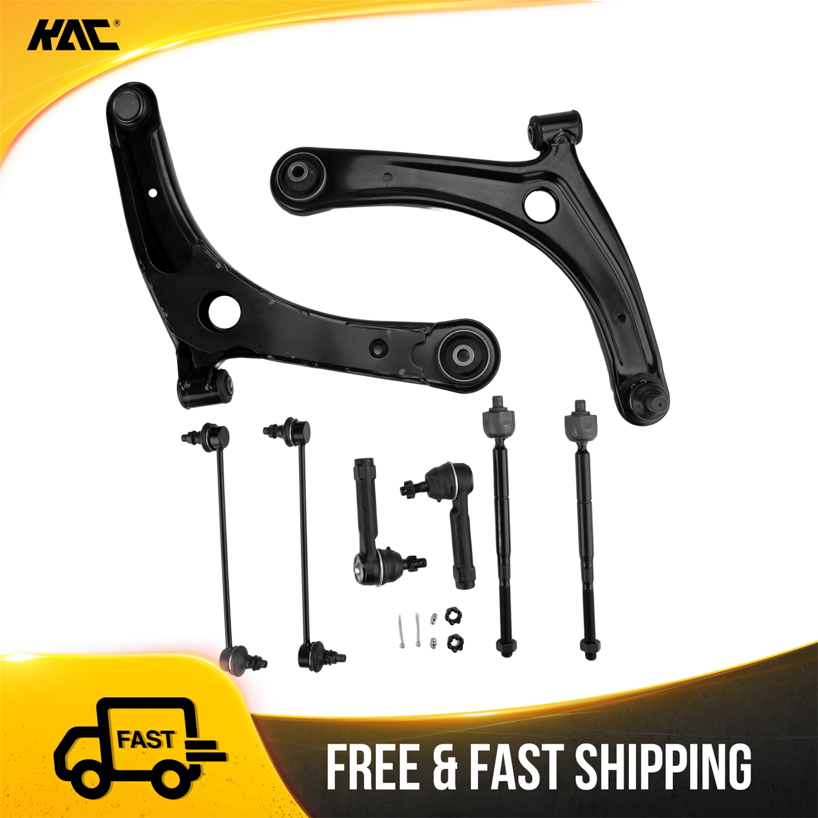 2007-12 Dodge Caliber 8pc Front Suspension Kit Control Arms Tie Rods Sway Bar