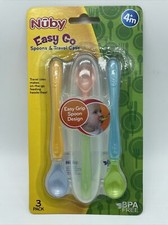 Nuby 3 Pack Easy Go Spoons  Travel Case For Hassle Free Feeding On The Go NEW
