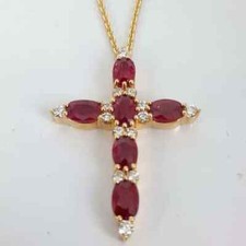 2Ct Lab-Created Red Ruby Women's Cross Pendant 14K Yellow Gold Finish Oval Cut