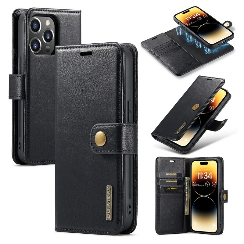 For iPhone 16 15 14 13 12 11 Plus Pro Max Mini Leather Magnetic Flip Wallet Case