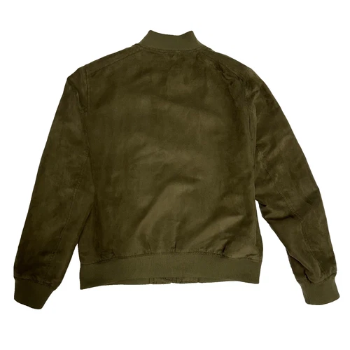 Banana Republic Men’s M Bomber Jacket Faux Vegan Suede Full Zip Pockets Green image 13