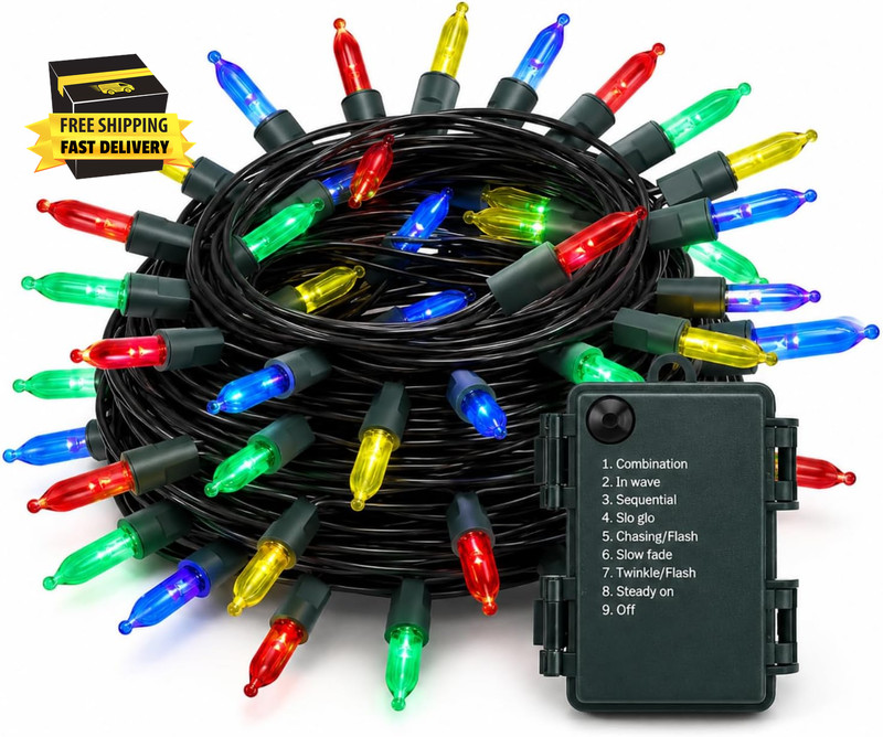 Christmas String Lights Outdoor, 16.4FT 50 LED Mini Bulbs Battery Powered ⭐️⭐️⭐️