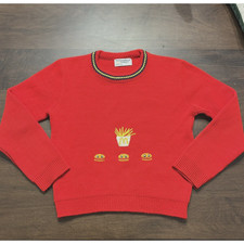 Vtg 70s McDonalds Retro Nostalgic Kids Sweater Frys Hamburger Embroidered Sz Sm
