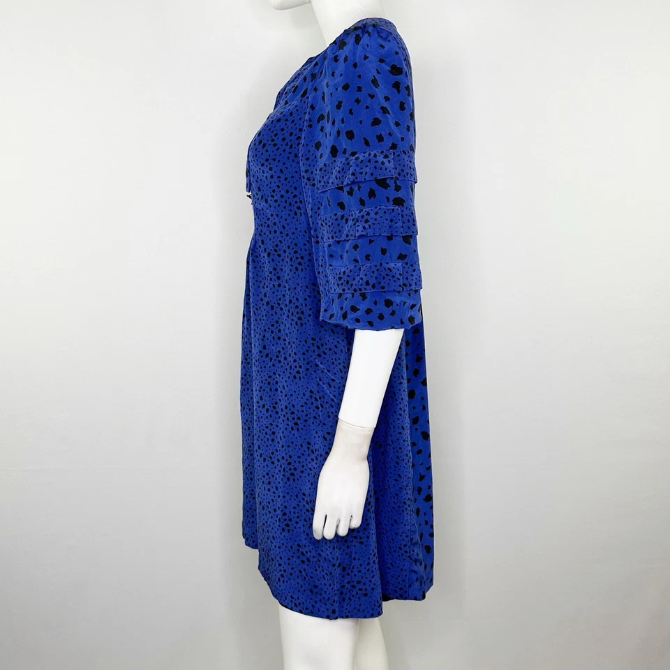 Mini Vestido Mayle Azul Estampado Leopardo Seda Talla 6 Media Manga Cóctel Fiesta Foto 3 de 4